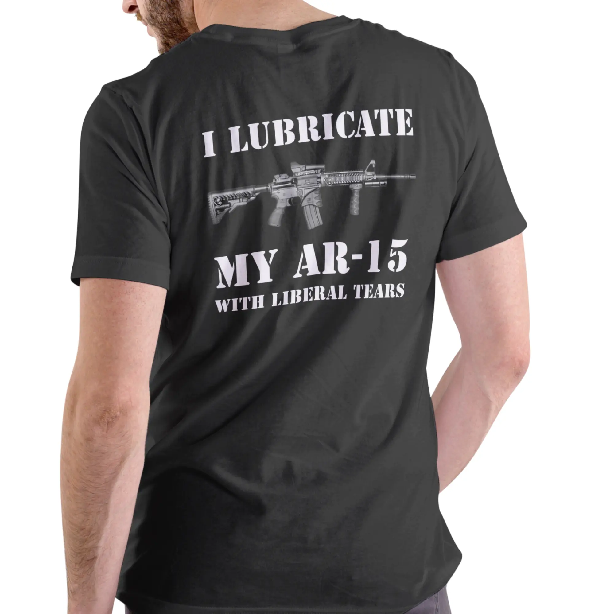 Men's Black Cotton Round Neck Short-Sleeve Tshirt - Breathable Casual Top with Bold "I Lubricate With Liberal Tears" Graphic, Soft Menswear Shirt, Shortsleeve