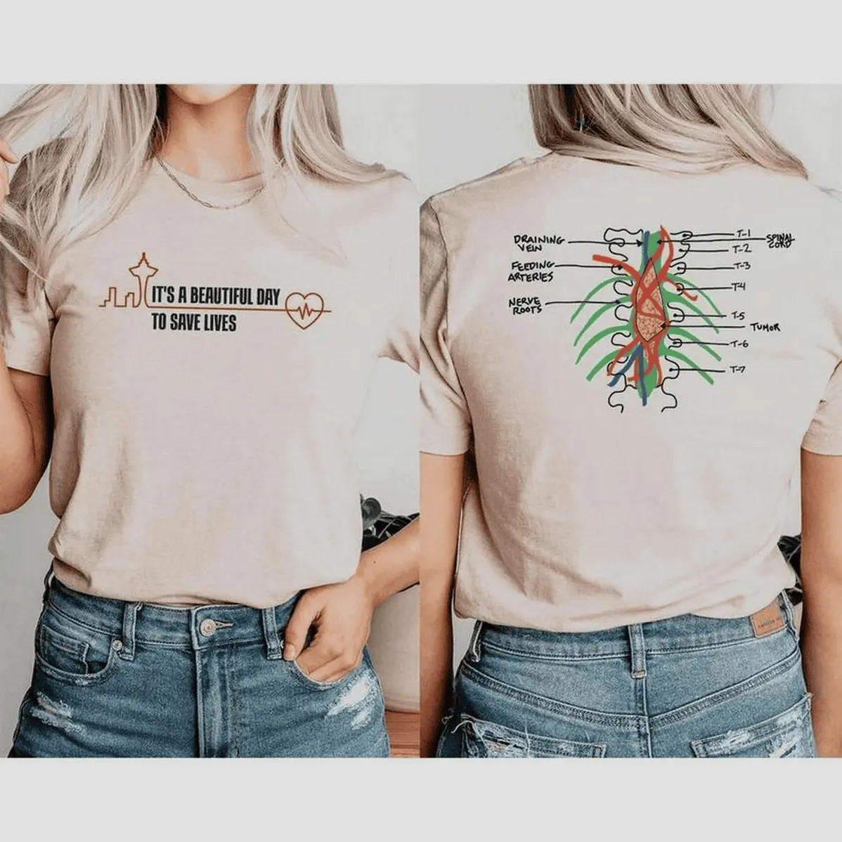 Women's Grey's Anatomy "It Is a Beautiful Day to Save Lives" Print Light Short-Sleeve T-Shirt - Unisex Round Neck Casual Apparel, Onesie Option, Soft, Tee, Top, Cotton, Athletic, Digital Print