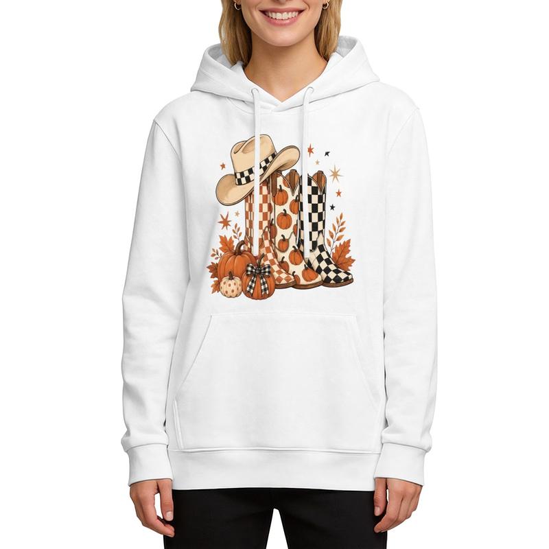 Women's 2-Pack Western Cowgirl Fall Hoodies with Pockets - Cowboy Boots Pumpkin Checkerboard Graphic Pullovers, Soft Comfy Autumn Winter Casual Tops for Women, Cozy Country Girl Pumpkin Patch Loungewear