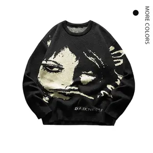 Edgy Portrait Sweater - "Darkness" with Unique Graphic Design & Bold Text - Medium Size - Stand Out in Edgy Fashion for Men Menswear Outfit Overall Tops Pullover Clothes Long Sleeve Casual  FallFreshness