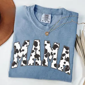 Comfort Colors Retro Cow Mama Western T-Shirt, Vintage Farm Cowgirl Graphic Tee, Cute Country Mom Shirt, Casual Unisex Cotton Tee Gift for Mothers - AMBER
