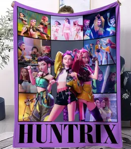 LUXURY K-Pop Demon Hunters Blanket Huntrix Saja Boys Hot Anime Flannel Plush Warm Throw for Home Comfort Sofa Bed cooling  dd214 Chrome Cross Heart grounding