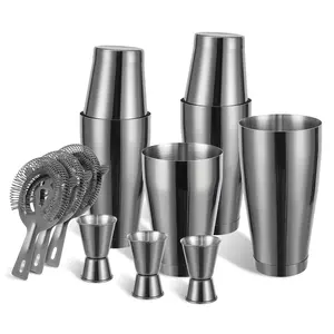 Mixed Professional Stainless Steel Bar Tool Drink Shaker Set - 12 Pieces, 18oz & 28oz, Includes Strainer, Utensils for Bartending Drink Muddler