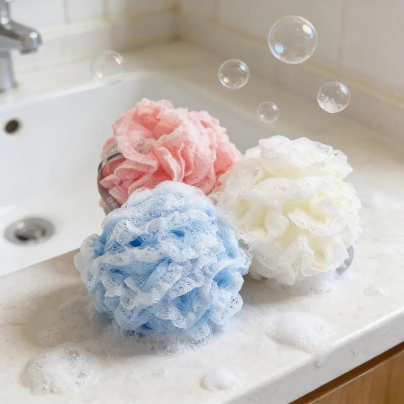 3-Pack Reusable Shower Sponge Balls Set, Hangable Shower Bath Tool with Hanging Loop, Sturdy Home Bathroom Accessories