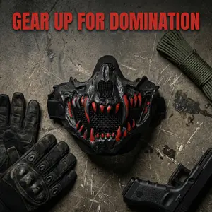 Tactical Half-Face Steel Mesh Mask, Airsoft Paintball Wargame Protective Gear, Breathable Fangs Mask for Shooting Hunting, Halloween Cosplay Costume Accessory, Multi-Functional Face Protection CS Combat Metallic Women's flying balloon with long party hat