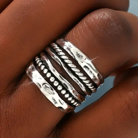 Casual Unique Vintage Fashion Punk Hip-hop  Geometric Rings Multi-layered Stacked Stackable Ring Punk Style Ring for Man Daily Vacation Music Festival  Party All Saints' Day