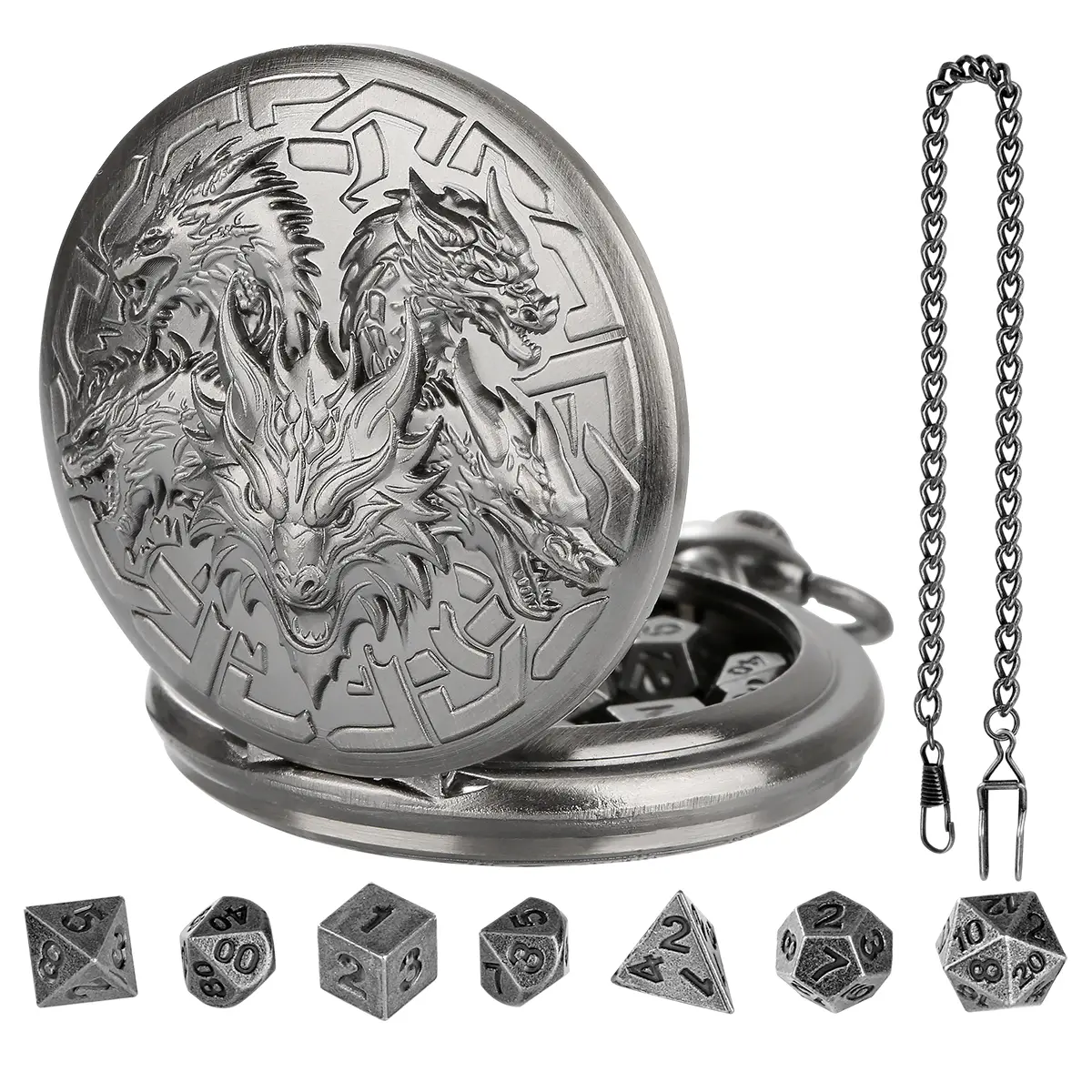 Mini Metal Polyhedral Dice Set, 7 Dices with 3D Carved Sculpted Dragon Head Design, Portable, Convenient, Durable Game Accessories & Collectibles, Dnd Starter Kit, Durability