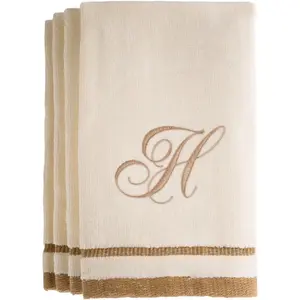 Monogrammed Gifts Fingertip Towels 11 X 18 Inches Set of 4 Decorative Golden Brown Embroidered Towel Extra Absorbent 100% Cotton Personalized Gift for Bathroom Kitchen Initial H Ivory Creative Scents - Hand