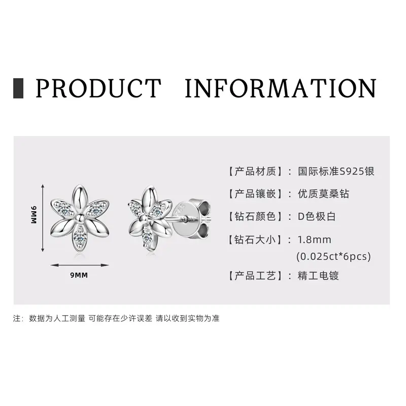 S925 Sterling Silver Synthetic Moissanite Decor Stud Earrings, Four Leaf Clover Design Earrings, Fashion Jewelry Accessories for Women & Girls S925 Sterling Silver Synthetic Moissanite Decor Stud Earrings, Four Leaf Clover Design Earrings, Fashion Jewelry Accessories for Women & Girls