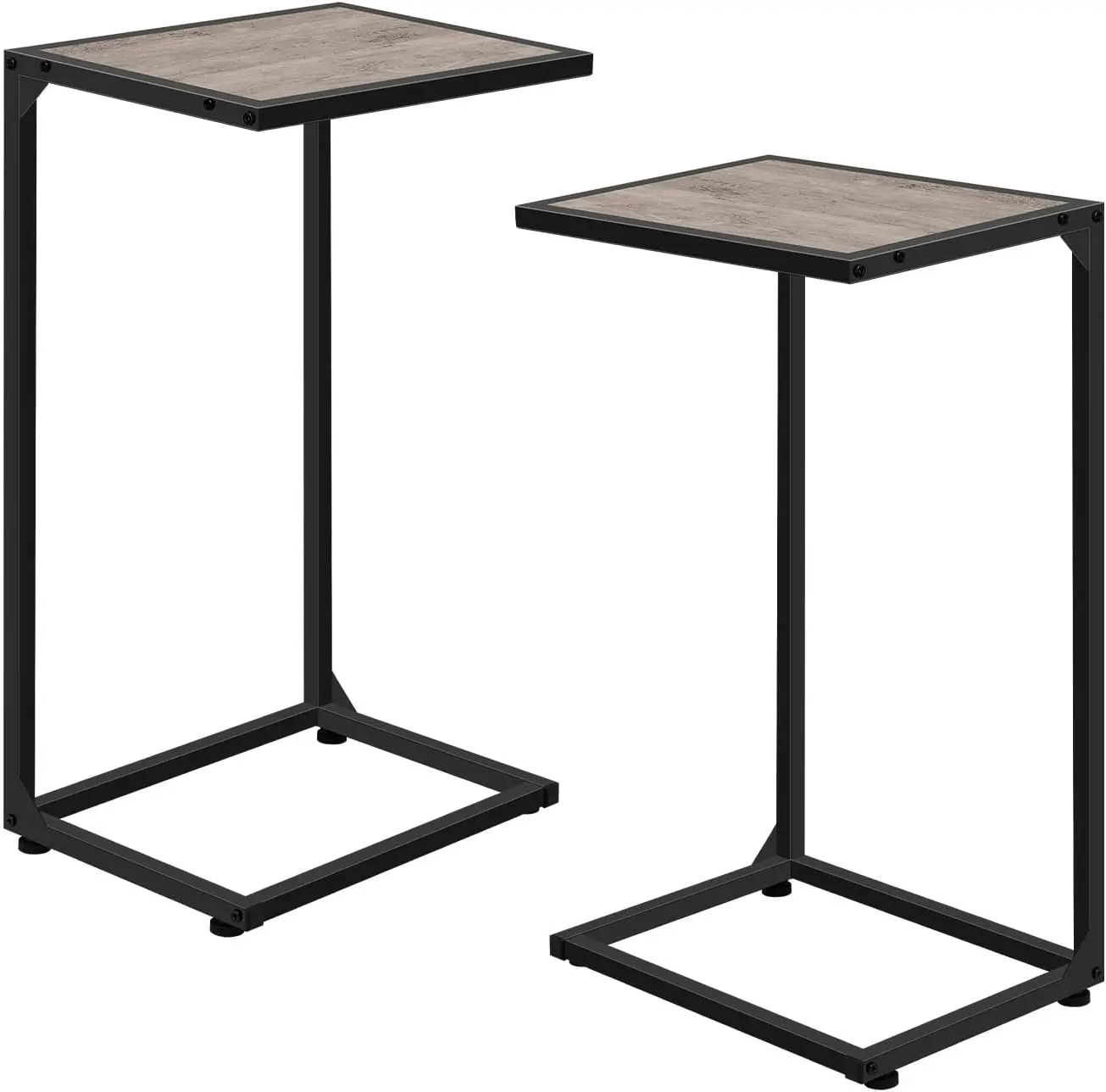 2 C-Shaped Light Wood End Tables Set - Slide-Under Couch Snack Side Tables, TV Trays for Living Room, Bedroom, Waterproof