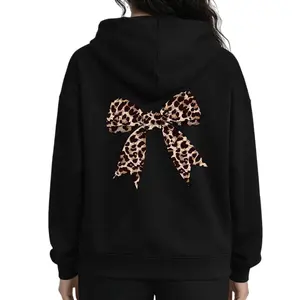 [Leopard Hooded Sweatshirt] Leopard Print Hooded Sweatshirt | Tween Girls' Casual Long Sleeve Bow Design, Pattern Pullover, Machine Washable Spring/Fall Regular Fit Top