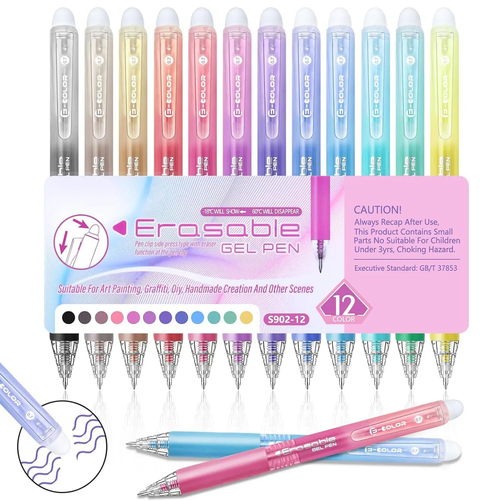 12 Color Erasable Highlighters, Fine Tip 0.7mm, Perfect for Drawing & Writing, Ideal for Crossword Puzzles & Planning, Erasable Gel Pens, Smooth Writing Pen, Creative Stationery, Journaling Highlighters, Office Stationery Supplies