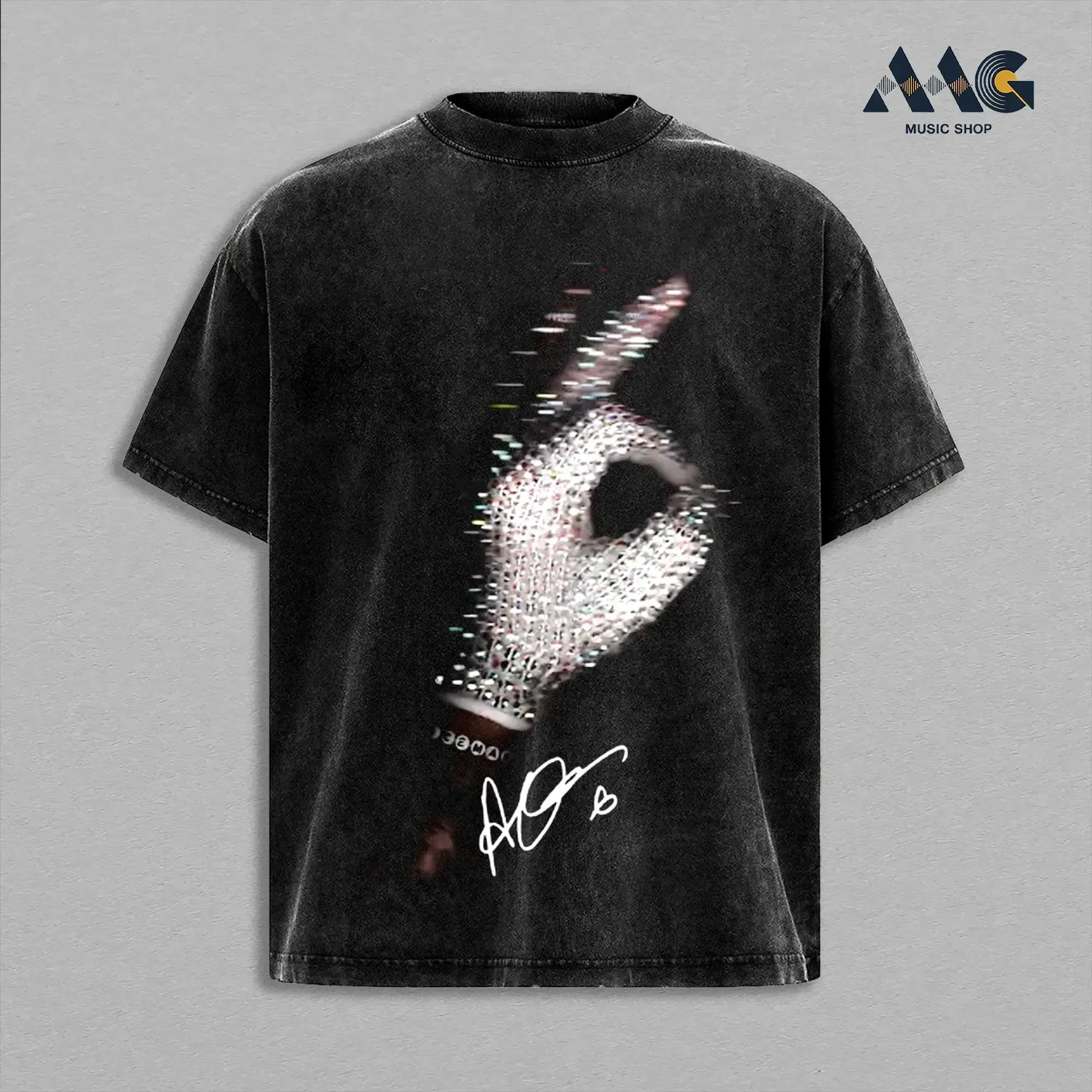 Drake Iceman Sparkling Rhinestone Glove High-Quality Cotton T-Shirt, Aubrey Drake Graham Signature Merch, Oversized Streetwear Graphic Shirt, Abstract Glitch Hand Sign Apparel, Heavyweight Dark Urban Fashion Tee