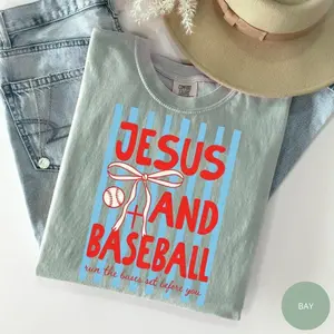 Comfort Colors Jesus And Baseball Christian T Shirt, Faith Graphic T Shirt, Sports Lover Religious Apparel, Christian Outfit, Unisex Casual Graphic Tee