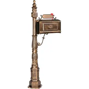 Cast Aluminum Barcelona Decorative Post Mailbox, Rust-Proof Large Security Heavy Duty Mailbox (Bronze)