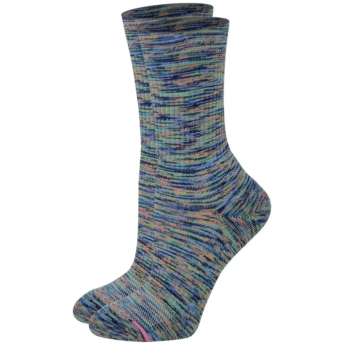 Women's Space-Dye Compression Crew Socks by Dr. Motion - 59% Sorbtek Polyester-Spandex Pill-Resistant Yarn Blend, Breathable Mesh, Stretch Fabric, Arch Support, Antibacterial Spandex, for Workouts & Walkers, 9-11 Sock Size (Fits Shoe Size 4-10)