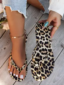 Women's Fashion Leopard Print Slides, Casual Comfortable Flat Sandals for Summer, Lightweight Breathable Shoes for Beach Vacation, Footwear