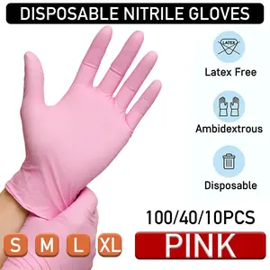 100/40/10pce/bag, pink disposable gloves, powder-free, latex-free, waterproof, suitable for both hands, for household cleaning, kitchen, outdoor use, and general household cleaning.