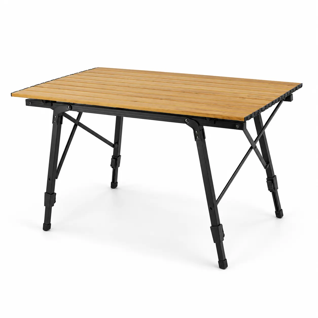 Collapsible Folding Camping Table - Full Aluminium Alloy with Wood Grain Top, 2 Adjustable Heights, Stable Cross Support, Portable Carry Bag for Camping Furniture, Beach, Picnic Use, Picnic Folding Table