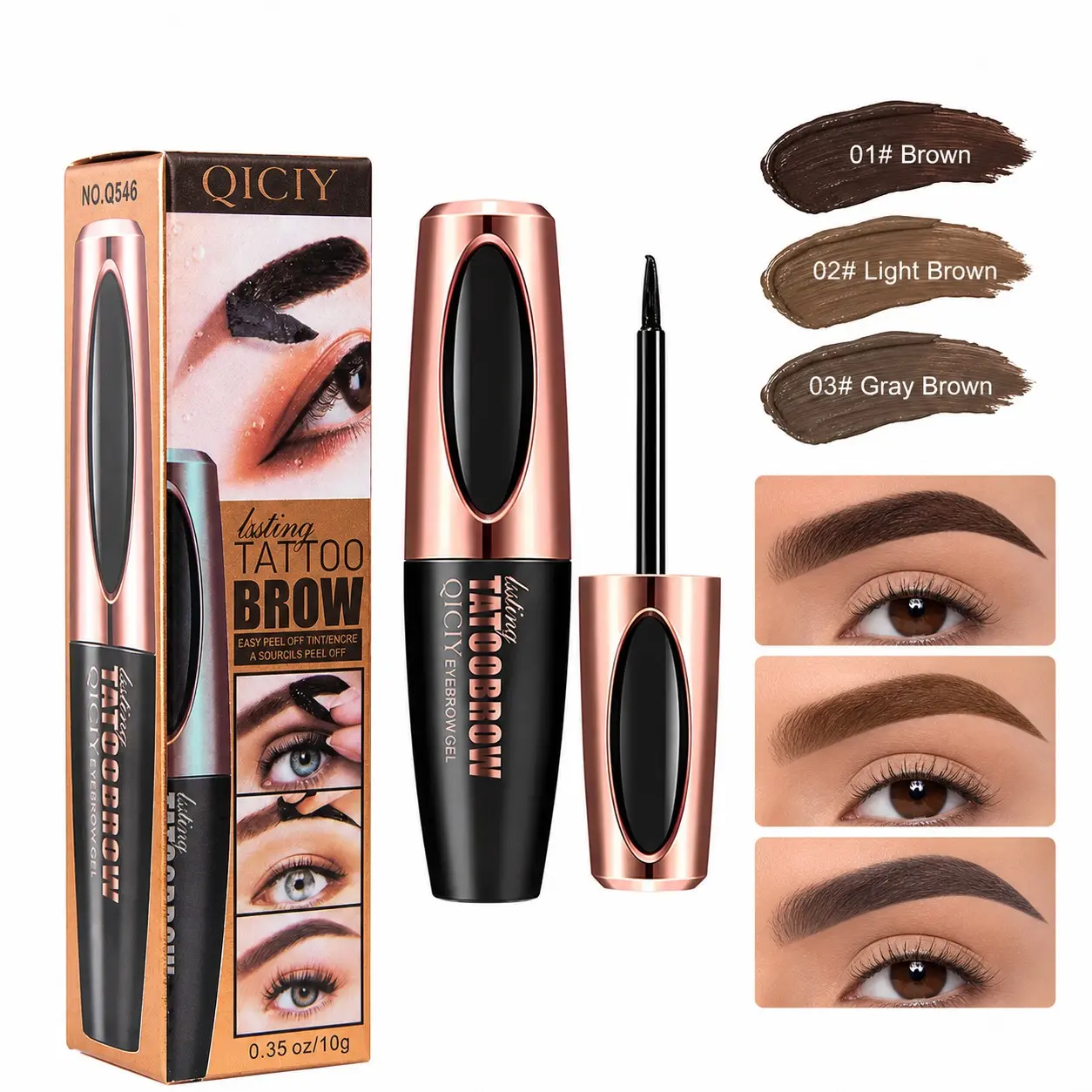 Quick Eyebrow Tint Gel Peel & Dye Brow Gel Eyebrow Makeup with Tattoo Card 3 Colors Available Water Resistant Long Lasting Dense Color Beginner Friendly Cruelty Free Tinted Brow Gel
