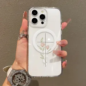 Soft Girl Magnetic Case for iPhone11/12/13/14/15/16/17/promax, Cross Floral Grace Lightweight, Drop-Proof, MagSafe Compatible | Perfect for Teen Girls
