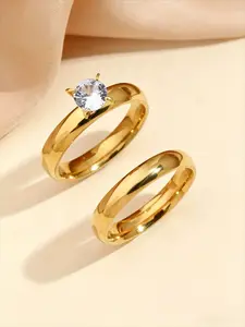 2 Pcs Fashion Stainless Steel Four Claw Zircon Stackable Rings for Women, Elegant Daily Commute Ring Set, Simple and Versatile Design