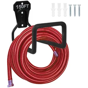 1 PCS Hose Holder Wall Mount, Black Garden Hose Holder, Water Hose Holders for Outside, Hold 125 ft Hose, Reliable and Heavy Duty Rust-Free Hose Rack for Water Hose