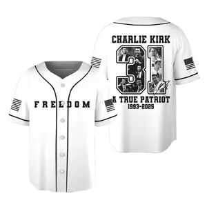 Freedom Charlie Rest In Peace Charlie, Unisex Baseball Jersey – Casual Sportswear for Couples, 90s Vintage Style, for Sports & Outdoor Activities