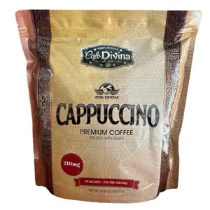 Cappuccino Premium Coffee Infundido con REISHI 210 mg, 20 Sachets per Pack - Beverage Organic Natural Creamy