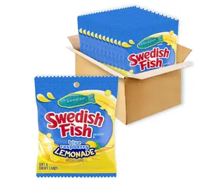 SWEDISH FISH Blue Raspberry Lemonade Soft & Chewy Candy, Bulk Candy, 12-3.59 oz Bags