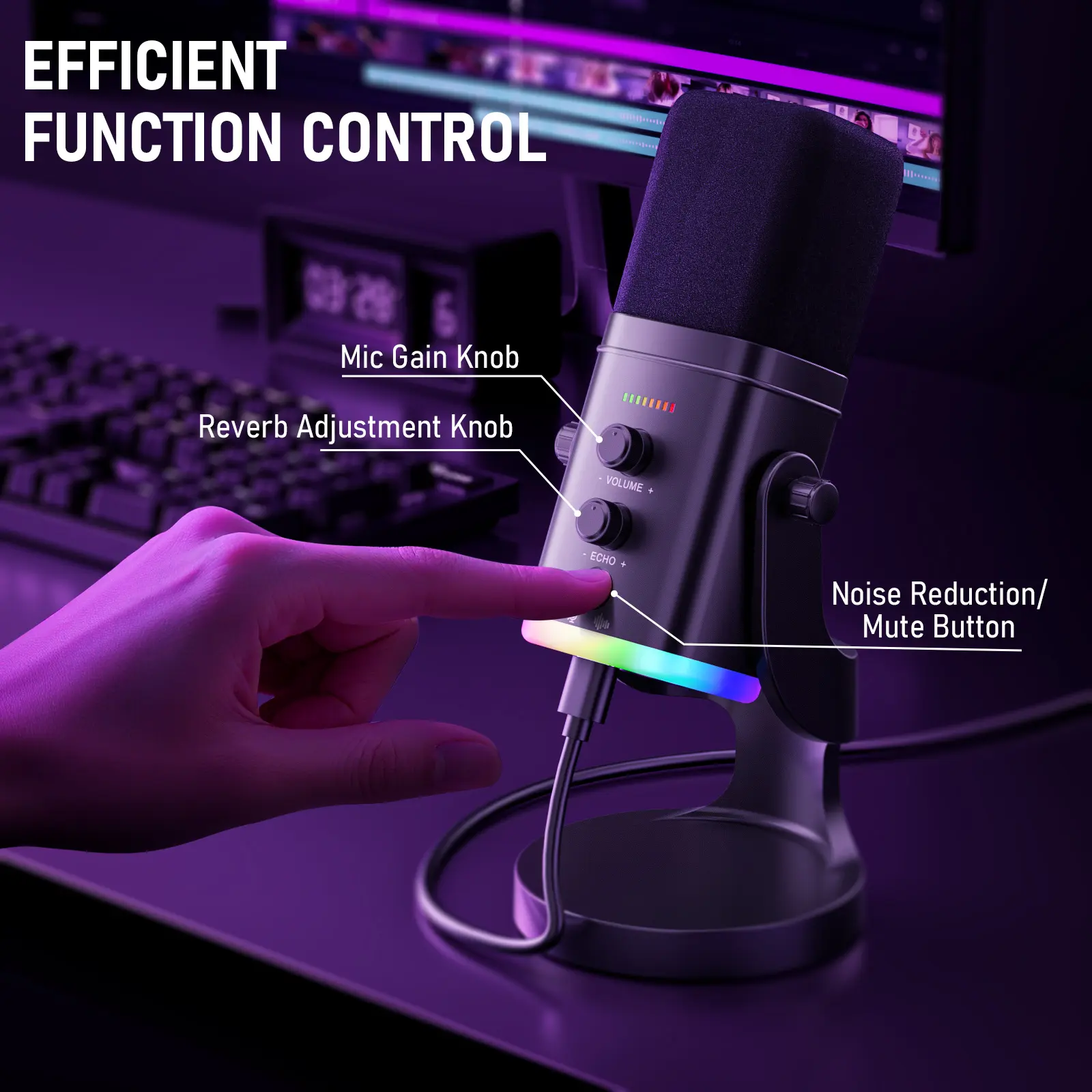 Facmogu YU8 Black XLR/USB Gaming Microphone for Podcast Recording