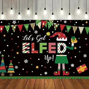Charming Christmas Backdrop 2D Flat Polyester with Sparkling Elements for Room Settings Enchanting Birthday Touch Festive Celebration Vibes Elf Design