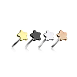 Tiny Star Threadless Flat Back Studs - Implant Grade Titanium, 20G/18G/16G, Silver Flat Black Studs, Threadless Nose Stud, Implant Grade Titanium