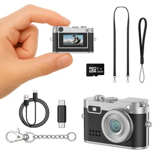 Mini Keychain Camera, 1080P HD Retro Leather Digital Camera with 32GB Card, LED Flash, Filters, OTG, Lanyard, Portable Thumb-Size Vlogging Camera for Kids, Teens, Students, Travel, Birthday, Christmas Gift, Compact Pocket Video Recorder, Black