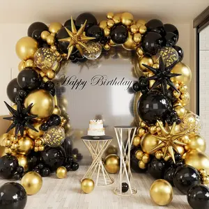 Happy New Year Metal Balloon Arch Set, Balloon Decorations Kit, Explosion Star Aluminum Foil Balloons, Glitter Balloons for Birthday Party, Balloon Party Supplies