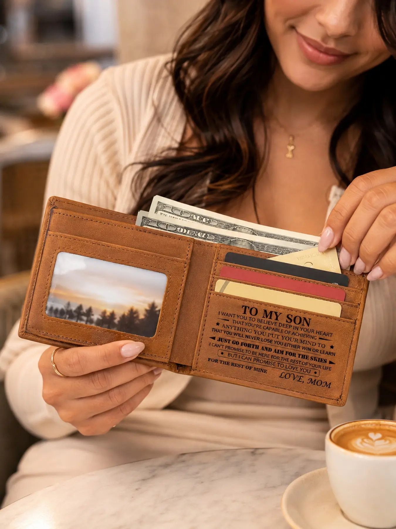 To My Son Leather Wallet from Mom, Rfid Wallets, Engraved Bifold Wallet for Men, Meaningful Birthday Christmas Graduation Gift for Son from Mother, RFID Blocking Slim Card Holder, Emotional Gift for Teen Boys Husband Boyfriend Back to School Ess