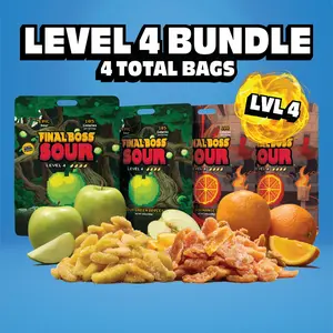 Final Boss Sour - Level 4 Bundle (Oranges & Apples) (4-Pack) Dried Snack Fruit Snack Bite Flavor