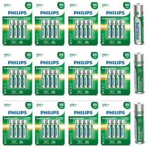 PHILIPS Rechargeable AAA Batteries 48 Pack 800mAh NiMH Triple A Battery 1.2V Long Lasting 3A Batteries Recharge up to 500x