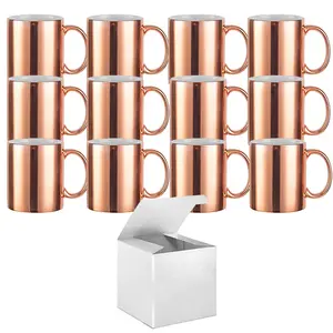 12-Pack 11oz Metallic Copper Professional Grade Sublimation Mugs with Included White Gift Boxes