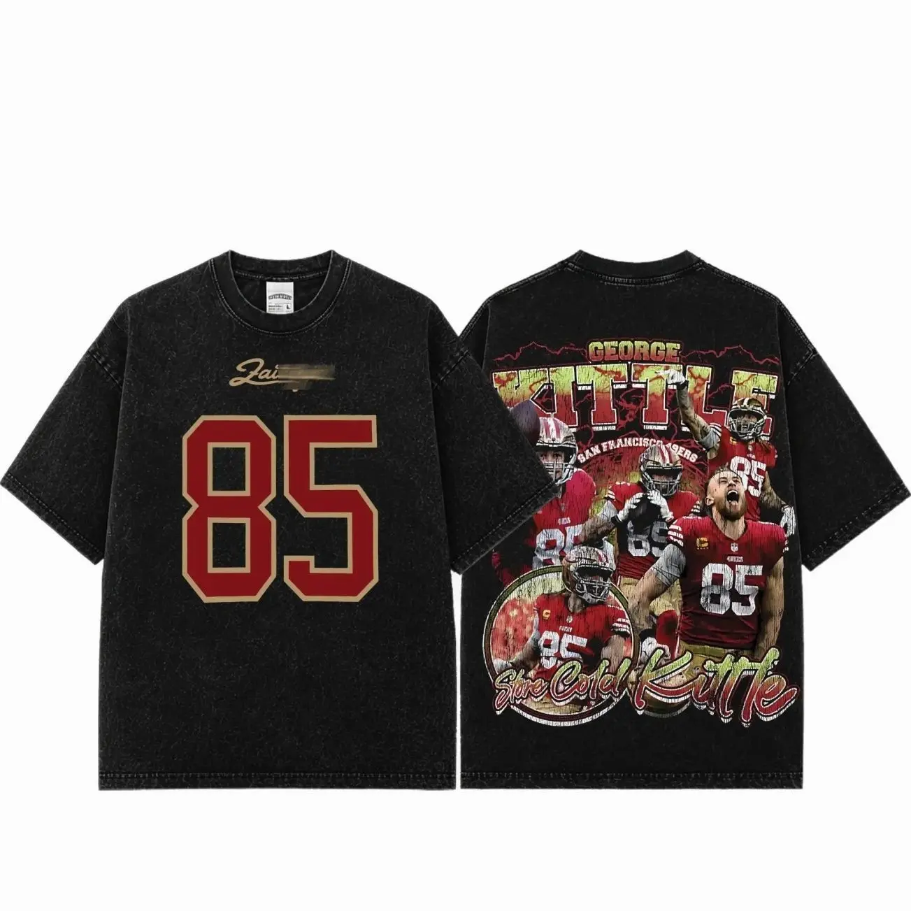 49ersFaithful Fit George Kittle # 85 Premium Acid Washed Cotton T-Shirt, Heavyweight Vintage Graphic Tee, Oversized Washed Football Shirt, Niner Gang Fan Apparel, Distressed Streetwear, Game Day Outfit, Unisex Football Graphic Tee ZCG
