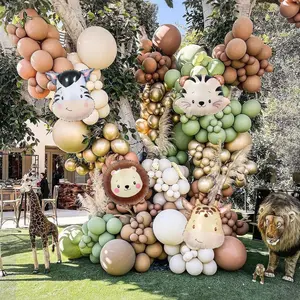114pcs Jungle Wildlife Party Decor, Zebra, Tiger, Lion, Giraffe Balloons, Skin Tone, Latex Balloons, Animal Theme Birthday Party Decor