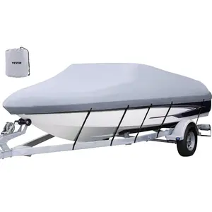VEVOR Waterproof Boat Cover, 14' - 16' Trailerable Boat Cover, Beam Width up to 90 v Hull Cover Heavy Duty 600D Marine Grade Polyester Mooring Cover for Fits V - Hull Boat with 5 Tightening Straps