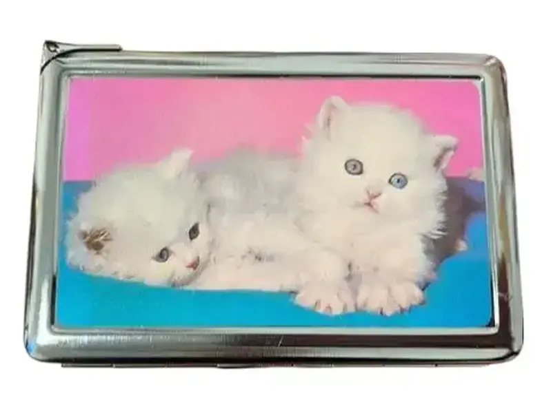 Vintage Photo Kittens Metal Case with Built in Lighter