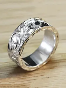 Vintage Floral Engraved Detail Metal Textured Ring, Wedding Rings, Fashion Party & Wedding Jewelry Gift for Women & Girls, Classic Fashion Accessories for Daily Wear