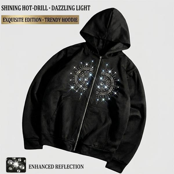 2026 New Arrival Women’s Trendy Zip-Up Hoodie, Single Piece, Loose Fit, Y2K Style Sweatshirt with a subtle shimmer texture from fine glitter flecks that gives it a sparkling glow, street style