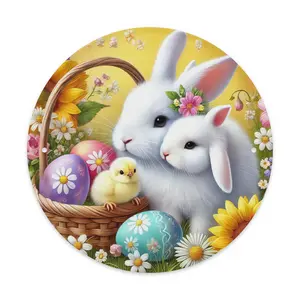 2D Flat, One Easter Bunny 7.8-Inch Round Metal Sign - High Definition Waterproof Rustproof Suitable For Bedroom Office Or Home Coffee Wall Decor, 7.8-Inch Iron Metal Wall Plaque With HD 2D Printing, D