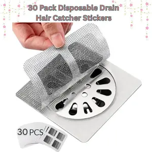 30 Pack Disposable Drain Hair Catcher Stickers – Household Supplies for Bathroom, Shower, Sink, Bathtub & Kitchen – Mesh Drain Covers Trap Human & Pet Hair, Prevent Clogs