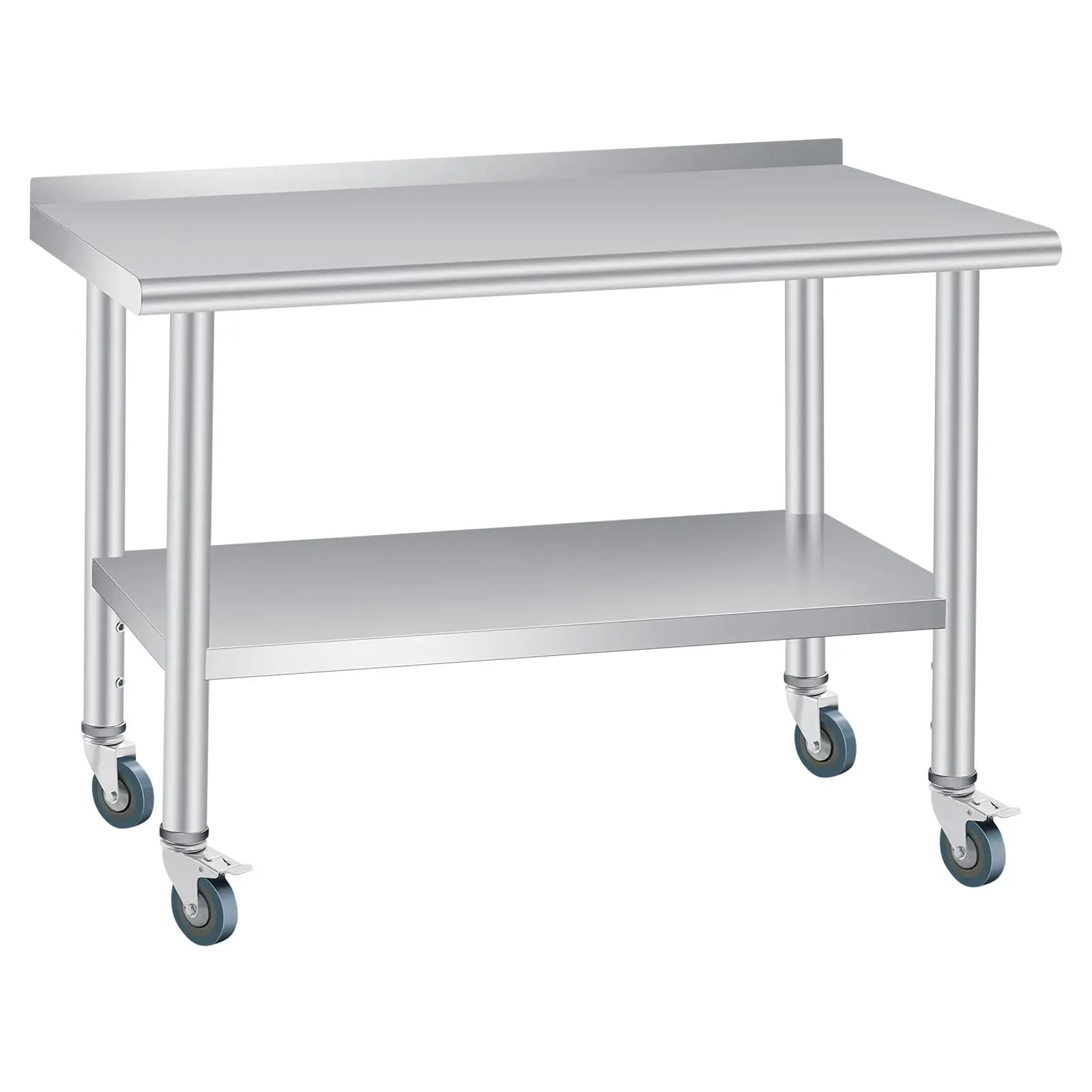 Garvee Heavy Duty Stainless Steel Prep & Work Table with Backsplash - Adjustable Undershelf - 4 Locking Caster Wheels - Commercial Kitchen Restaurant Home Outdoor - 60x24 Inch