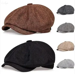 Vintage Newsboy Cap for Men & Women, Herringbone Tweed Flat Ivy Hat, Adjustable Baker Boy Beret for Casual & Retro Style