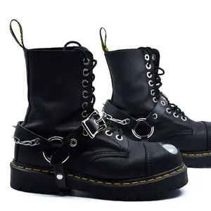 Adjustable Black Leather Boot Harness Shoe Accessory with Solid Brass Hardware